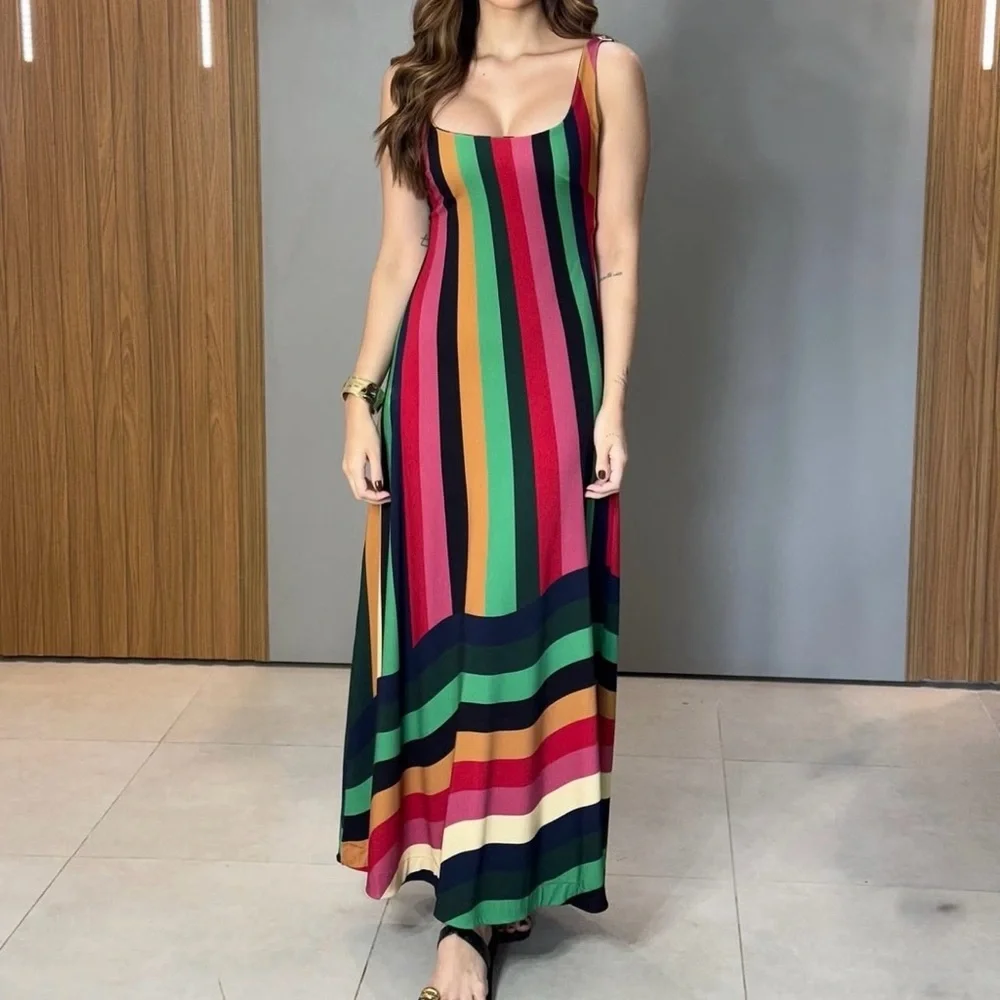 FARM Rio Colorful Striped Long Dress Size M - Picture 1 of 7